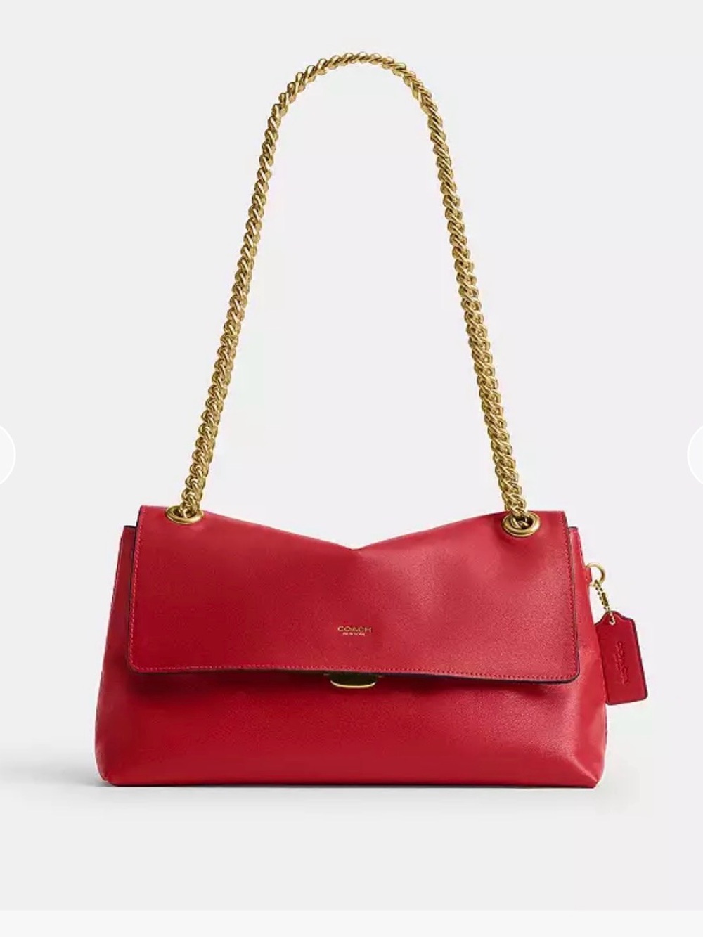 Coach Red Leather Shoulder Bag with Gold Chain Strap